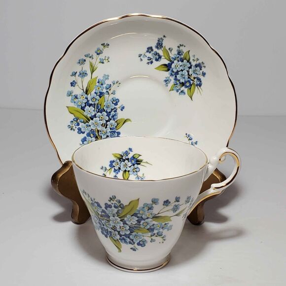 Regency Teacup and Saucer Forget-Me-Not Flowers Vintage - Picture 5 of 9